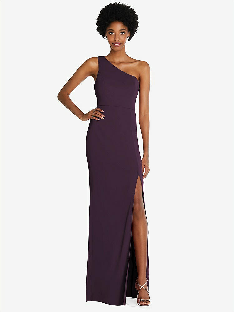【STYLE: TH014】One-Shoulder Chiffon Trumpet Gown【COLOR: Aubergine】