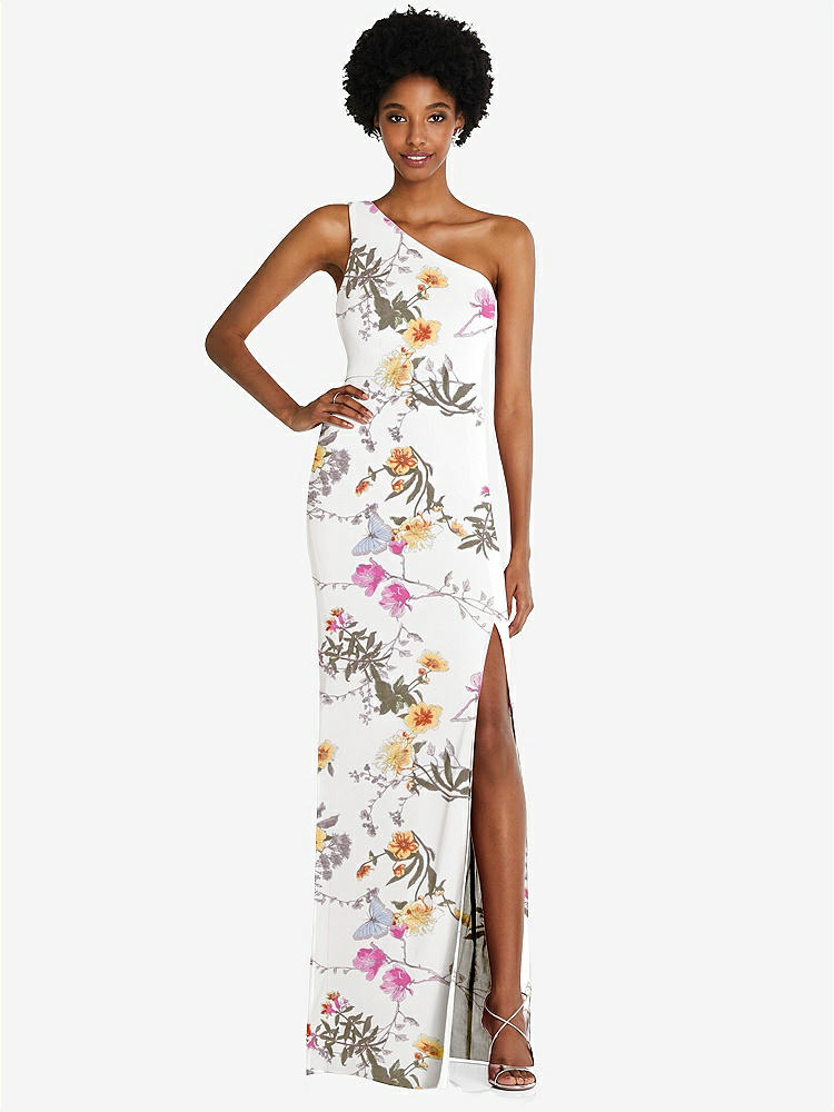 【STYLE: TH014】One-Shoulder Chiffon Trumpet Gown【COLOR: Butterfly Botanica Ivory】