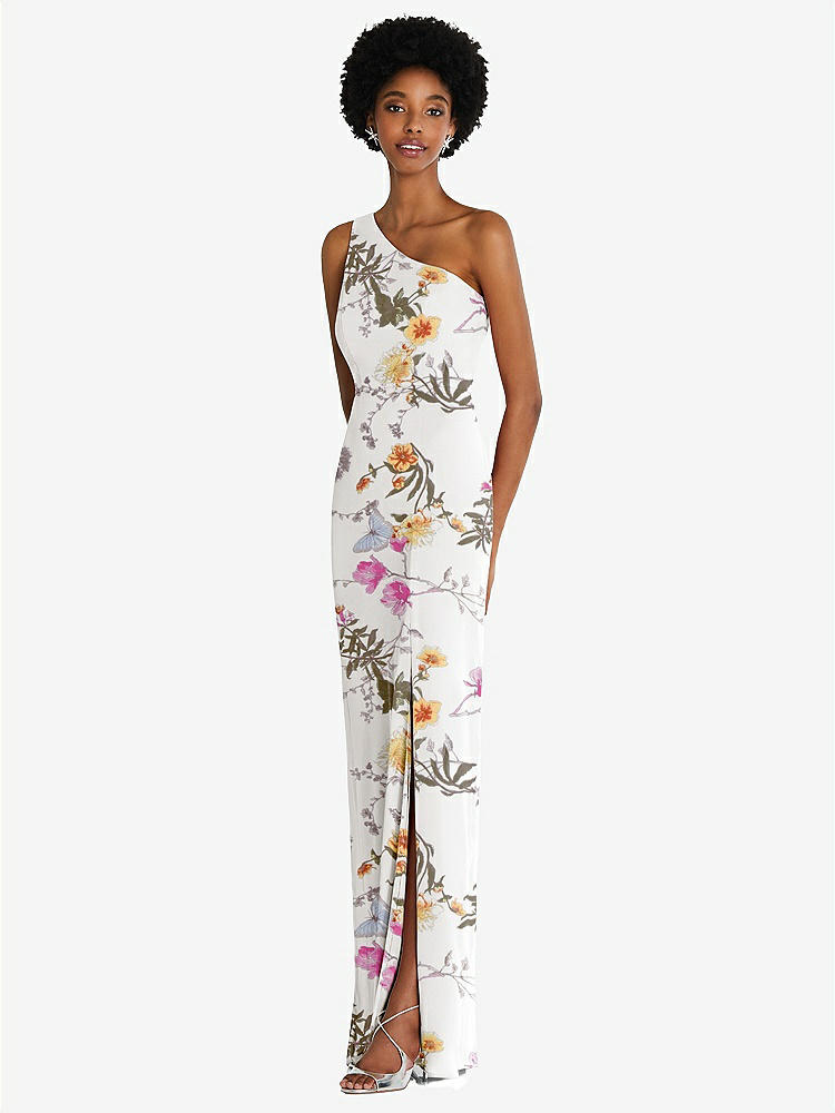 【STYLE: TH014】One-Shoulder Chiffon Trumpet Gown【COLOR: Butterfly Botanica Ivory】