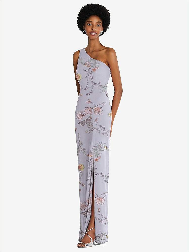 【STYLE: TH014】One-Shoulder Chiffon Trumpet Gown【COLOR: Butterfly Botanica Silver Dove】