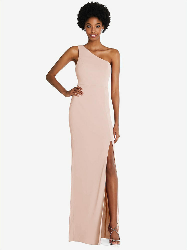 【STYLE: TH014】One-Shoulder Chiffon Trumpet Gown【COLOR: Cameo】