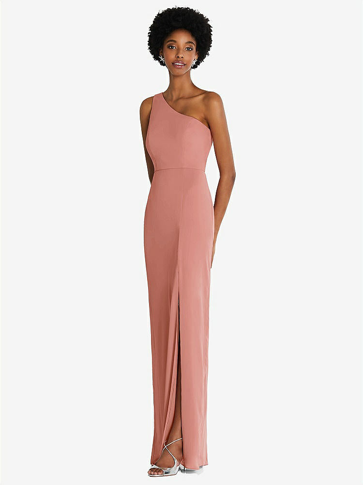 【STYLE: TH014】One-Shoulder Chiffon Trumpet Gown【COLOR: Desert Rose】