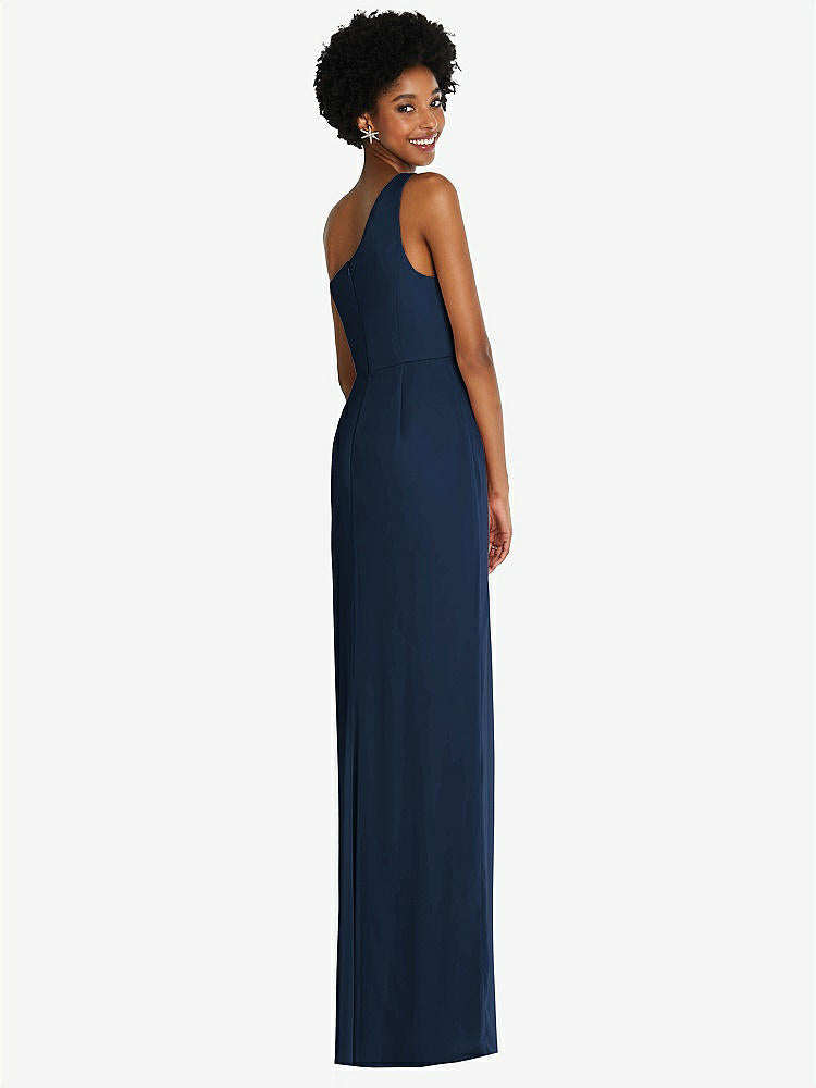 【STYLE: TH014】One-Shoulder Chiffon Trumpet Gown【COLOR: Midnight Navy】