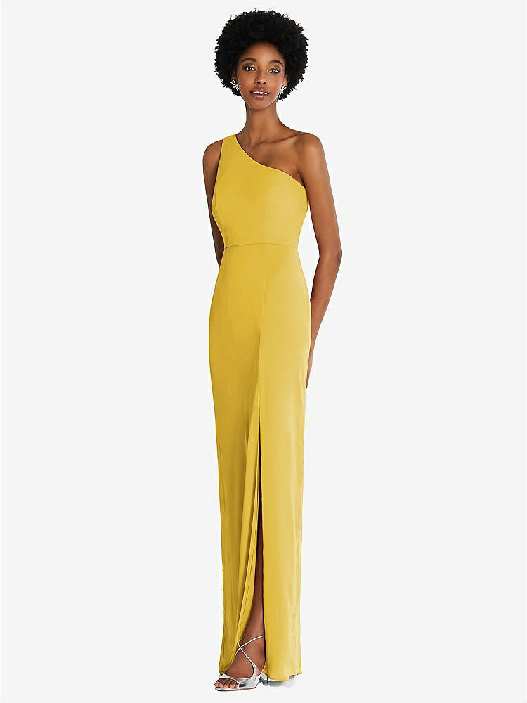 【STYLE: TH014】One-Shoulder Chiffon Trumpet Gown【COLOR: Marigold】