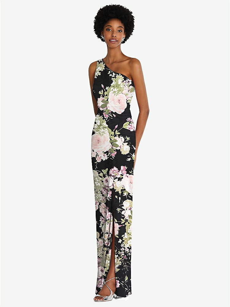 【STYLE: TH014】One-Shoulder Chiffon Trumpet Gown【COLOR: Noir Garden】