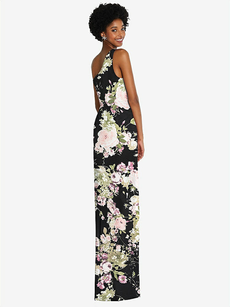 【STYLE: TH014】One-Shoulder Chiffon Trumpet Gown【COLOR: Noir Garden】