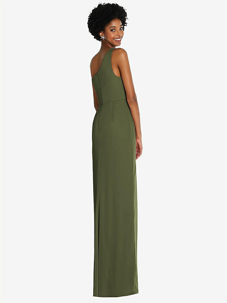 【STYLE: TH014】One-Shoulder Chiffon Trumpet Gown【COLOR: Olive Green】
