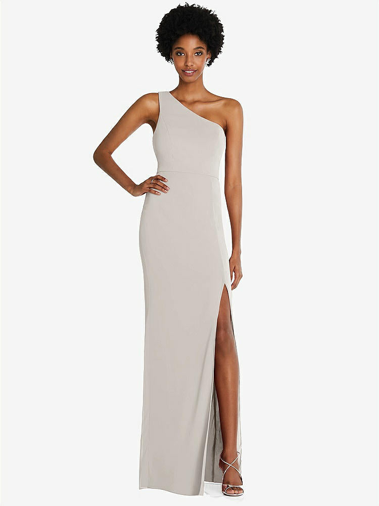 【STYLE: TH014】One-Shoulder Chiffon Trumpet Gown【COLOR: Oyster】