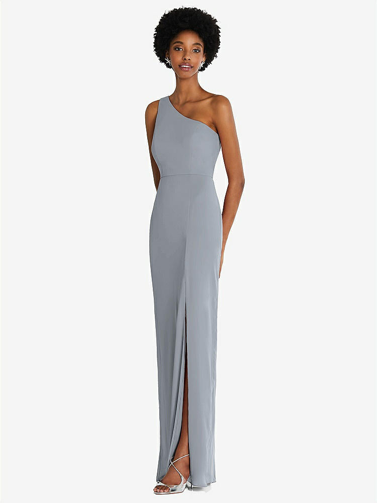 【NEW】【STYLE: TH014】ワンショルダー シフォン トランペット ガウン【COLOR: Platinum】【SIZE: 00-30W】