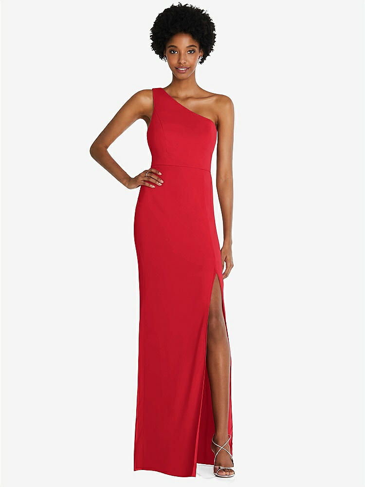 【STYLE: TH014】One-Shoulder Chiffon Trumpet Gown【COLOR: Parisian Red】