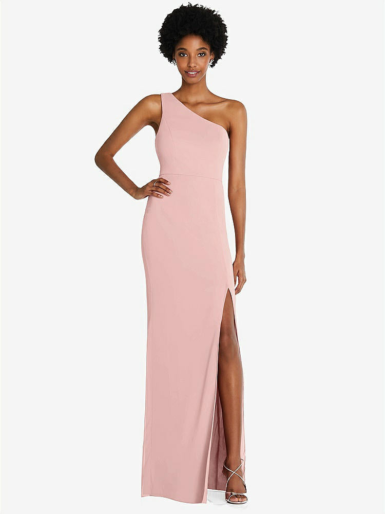 【STYLE: TH014】One-Shoulder Chiffon Trumpet Gown【COLOR: Rose - PANTONE Rose Quartz】