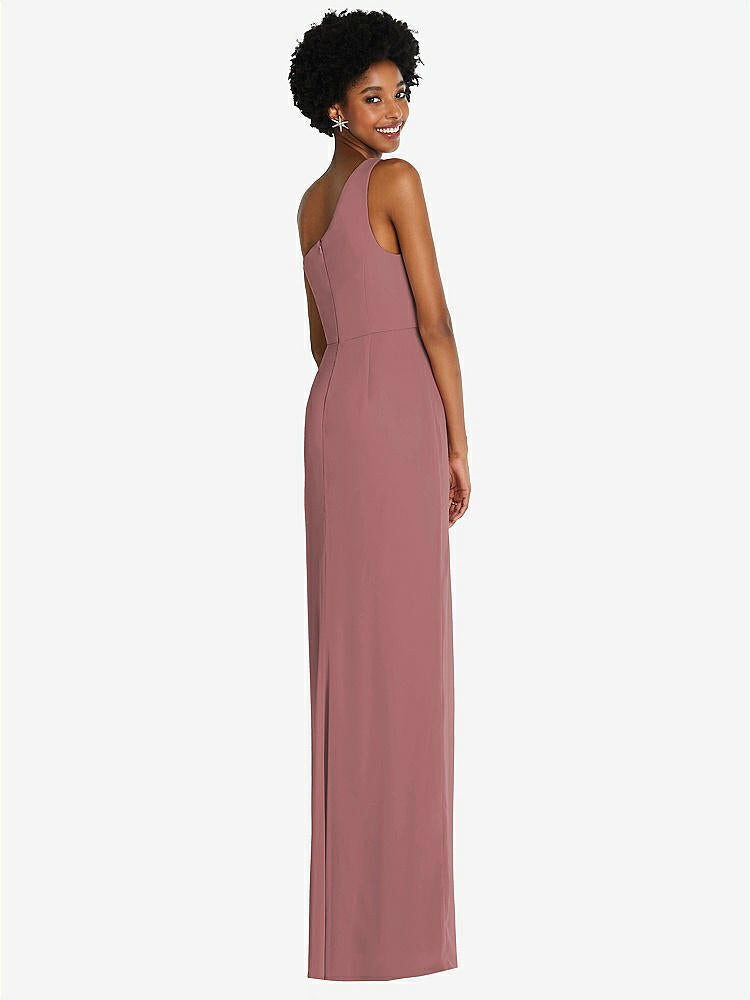 【STYLE: TH014】One-Shoulder Chiffon Trumpet Gown【COLOR: Rosewood】