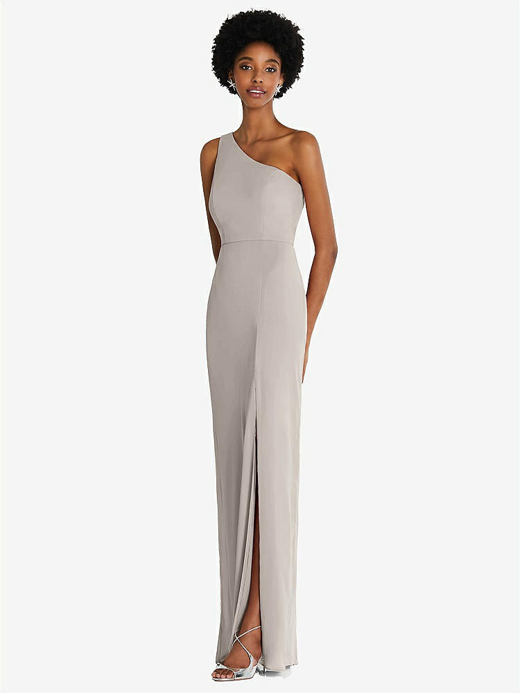 【STYLE: TH014】One-Shoulder Chiffon Trumpet Gown【COLOR: Taupe】