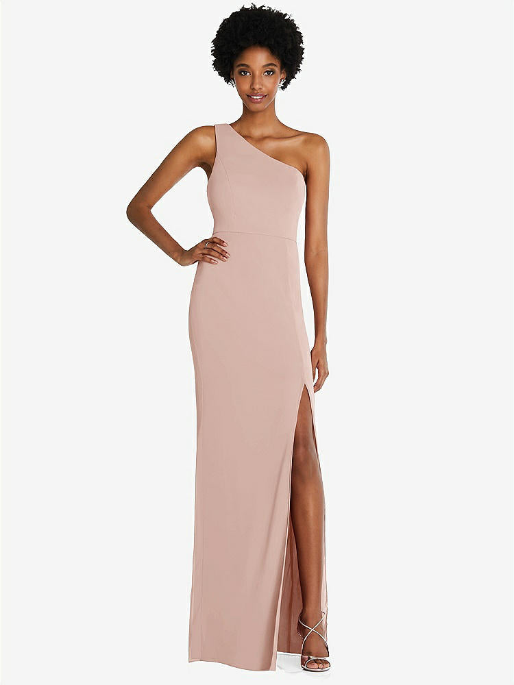 【STYLE: TH014】One-Shoulder Chiffon Trumpet Gown【COLOR: Toasted Sugar】