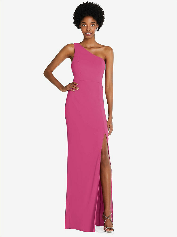 【STYLE: TH014】One-Shoulder Chiffon Trumpet Gown【COLOR: Tea Rose】