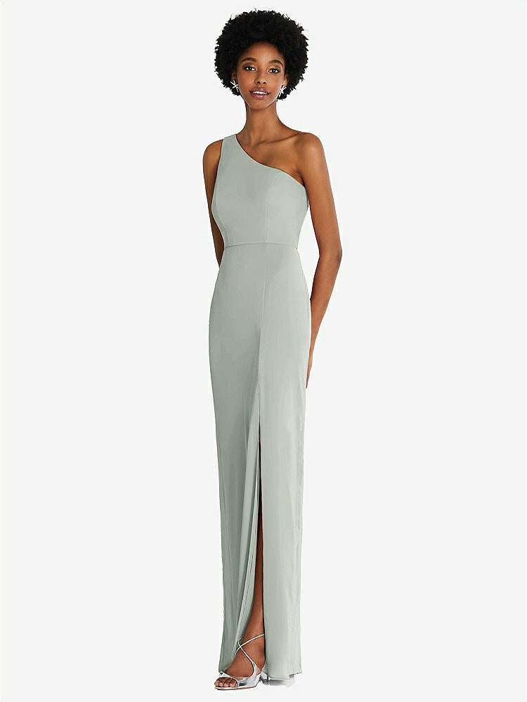 【STYLE: TH014】One-Shoulder Chiffon Trumpet Gown【COLOR: Willow Green】