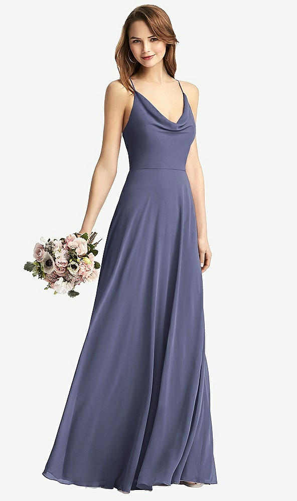 【STYLE: TH015】Cowl Neck Criss Cross Back Maxi Dress【COLOR: French Blue】