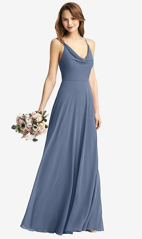 【STYLE: TH015】Cowl Neck Criss Cross Back Maxi Dress【COLOR: Larkspur Blue】