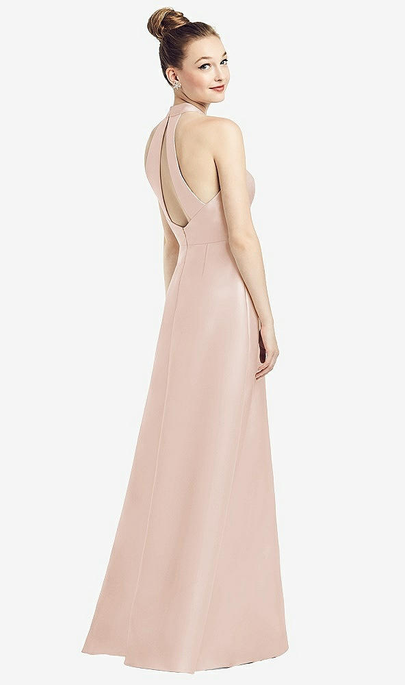 【STYLE: D772】High-Neck Cutout Satin Dress with Pockets【COLOR: Cameo】