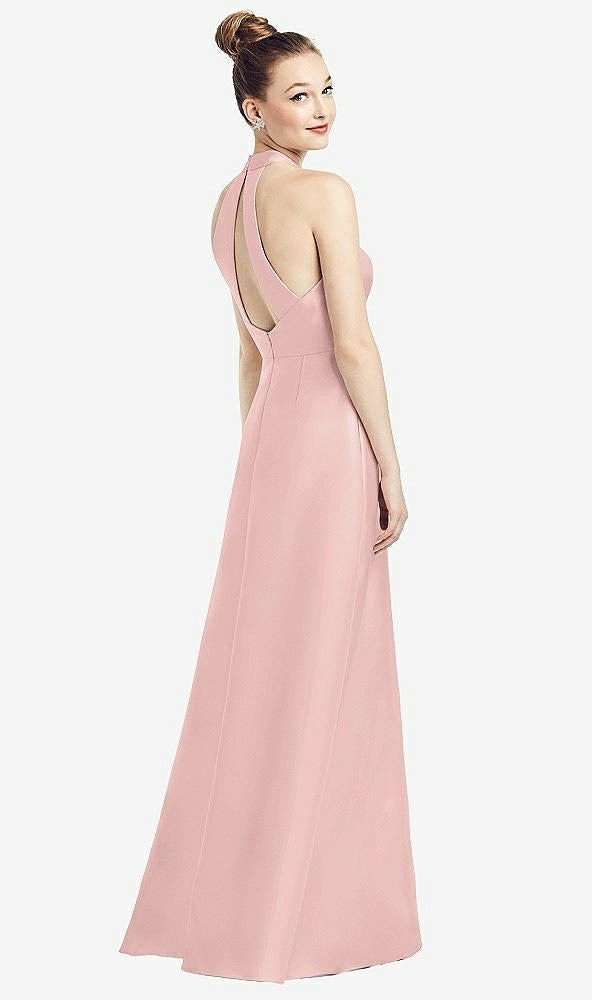 【STYLE: D772】High-Neck Cutout Satin Dress with Pockets【COLOR: Rose - PANTONE Rose Quartz】