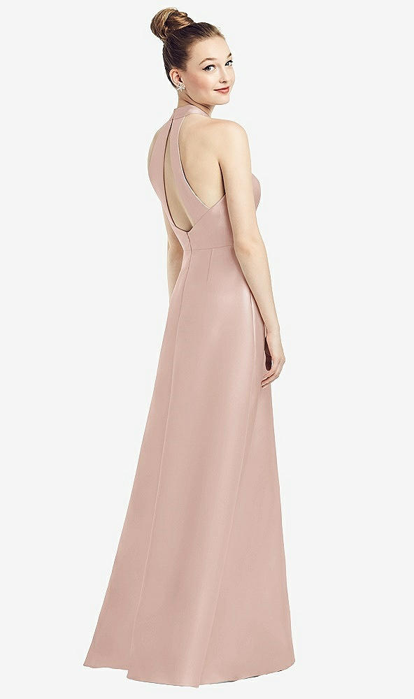 【STYLE: D772】High-Neck Cutout Satin Dress with Pockets【COLOR: Toasted Sugar】