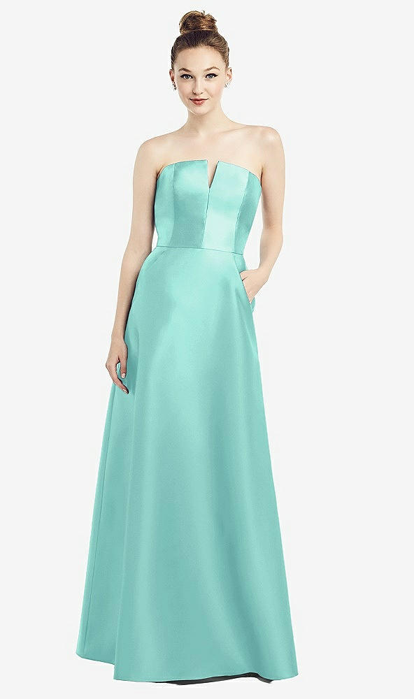 【STYLE: D774】Strapless Notch Satin Gown with Pockets【COLOR: Coastal】