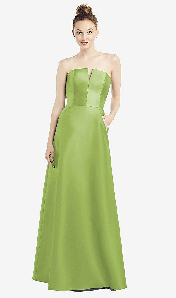 【STYLE: D774】Strapless Notch Satin Gown with Pockets【COLOR: Mojito】