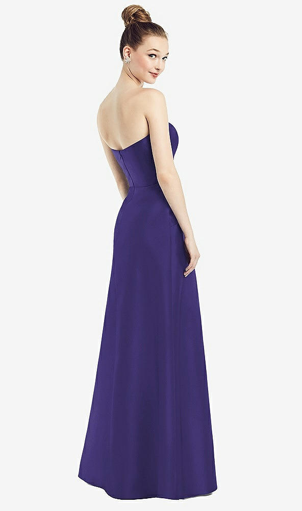 【STYLE: D774】Strapless Notch Satin Gown with Pockets【COLOR: Grape】