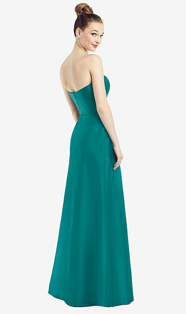 【STYLE: D774】Strapless Notch Satin Gown with Pockets【COLOR: Jade】