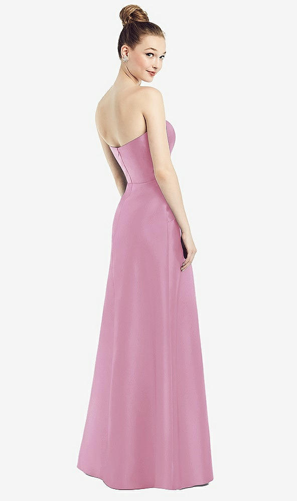 【STYLE: D774】Strapless Notch Satin Gown with Pockets【COLOR: Powder Pink】