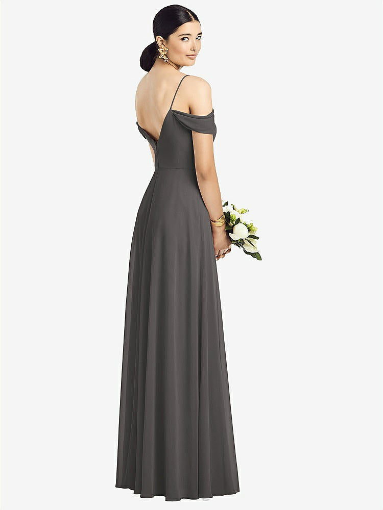 【STYLE: 1526】Cold-Shoulder V-Back Chiffon Maxi Dress【COLOR: Caviar Gray】