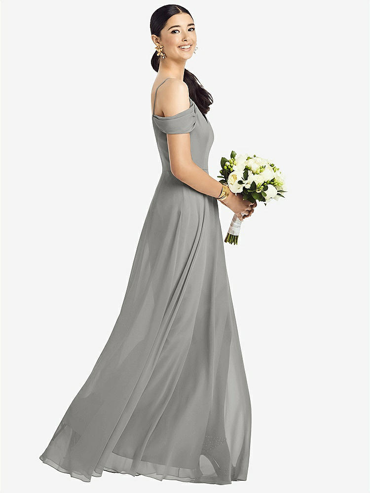 【STYLE: 1526】Cold-Shoulder V-Back Chiffon Maxi Dress【COLOR: Chelsea Gray】