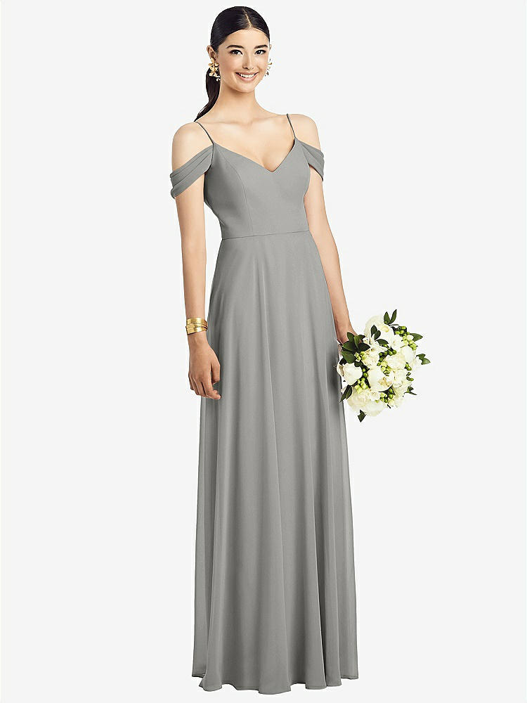 【NEW】【STYLE: 1526】コールドショルダー Vバック シフォン マキシ ドレス【COLOR: Chelsea Gray】【SIZE: 00-30W】