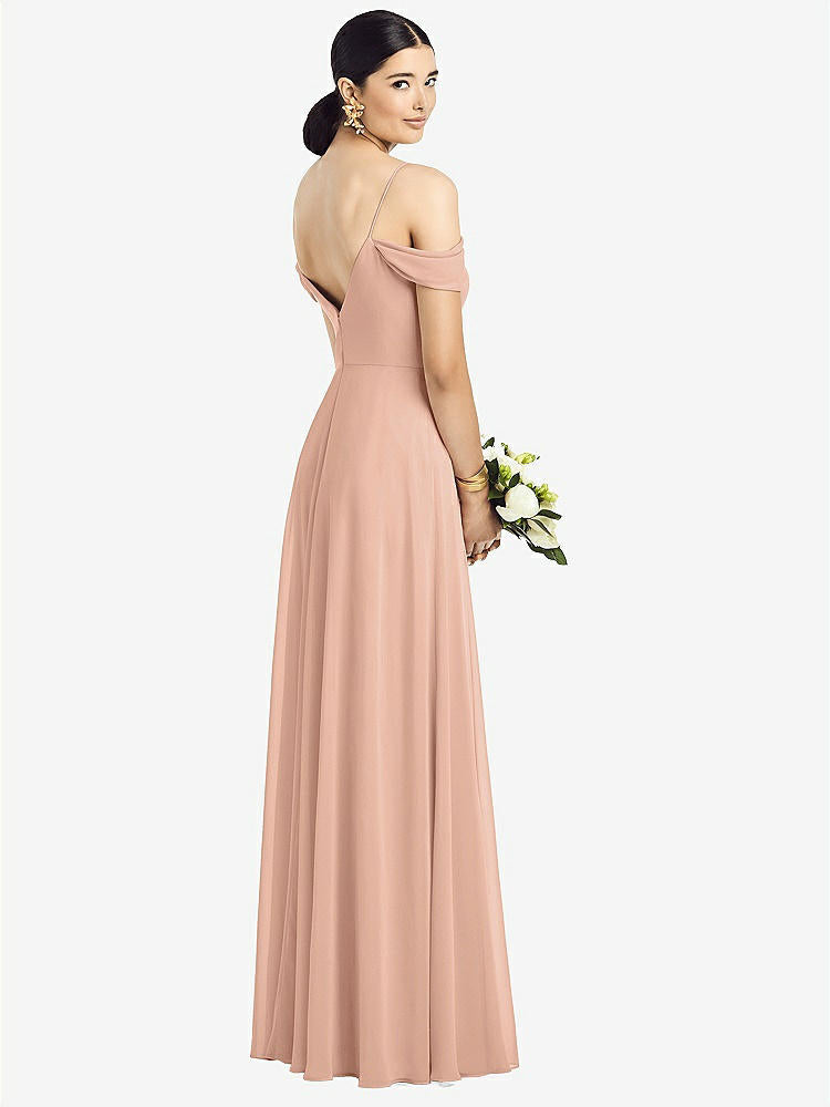 【STYLE: 1526】Cold-Shoulder V-Back Chiffon Maxi Dress【COLOR: Pale Peach】