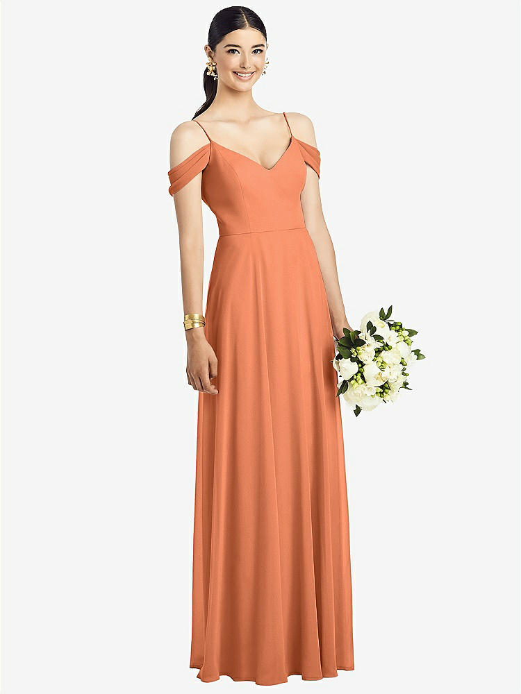 【STYLE: 1526】Cold-Shoulder V-Back Chiffon Maxi Dress【COLOR: Sweet Melon】