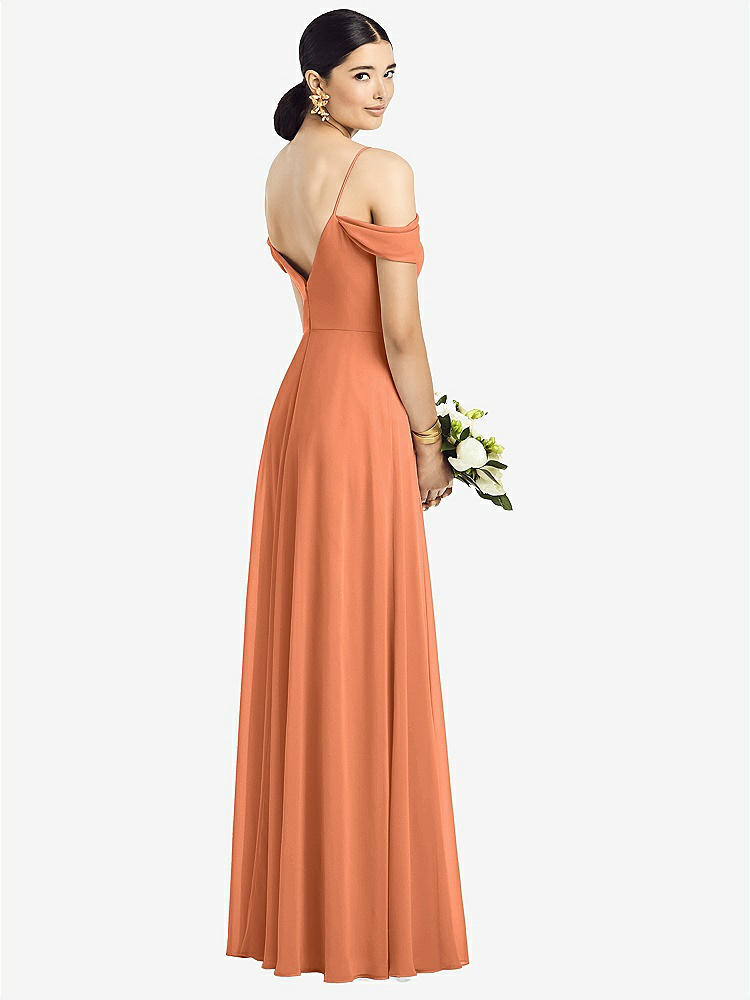 【STYLE: 1526】Cold-Shoulder V-Back Chiffon Maxi Dress【COLOR: Sweet Melon】