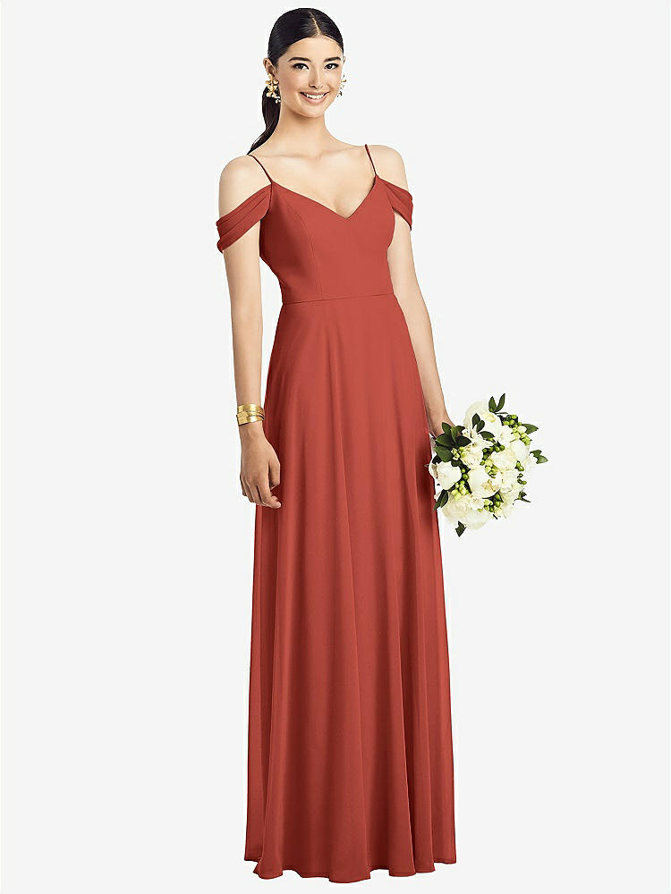 【STYLE: 1526】Cold-Shoulder V-Back Chiffon Maxi Dress【COLOR: Amber Sunset】