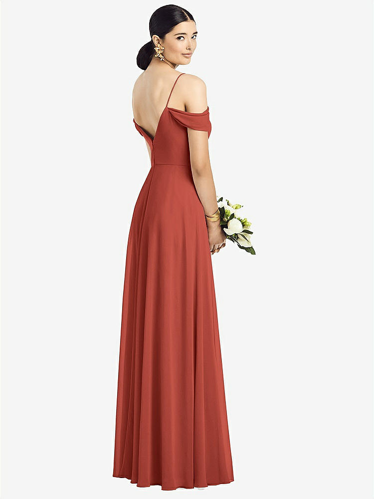 【STYLE: 1526】Cold-Shoulder V-Back Chiffon Maxi Dress【COLOR: Amber Sunset】