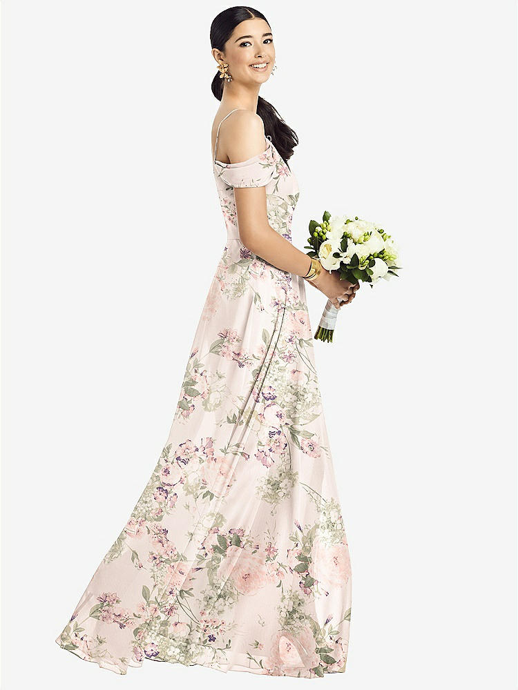 【STYLE: 1526】Cold-Shoulder V-Back Chiffon Maxi Dress【COLOR: Blush Garden】