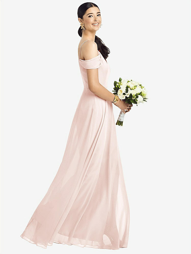 【NEW】【STYLE: 1526】コールドショルダー Vバック シフォン マキシ ドレス【COLOR: Blush】【SIZE: 00-30W】