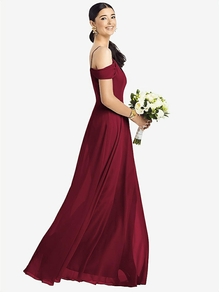 【STYLE: 1526】Cold-Shoulder V-Back Chiffon Maxi Dress【COLOR: Burgundy】