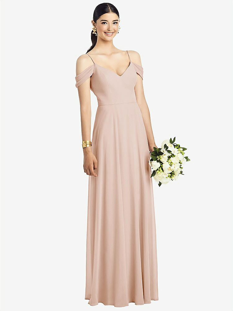 【NEW】【STYLE: 1526】コールドショルダー Vバック シフォン マキシ ドレス【COLOR: Cameo】【SIZE: 00-30W】