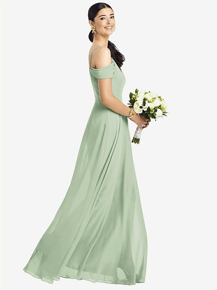 【STYLE: 1526】Cold-Shoulder V-Back Chiffon Maxi Dress【COLOR: Celadon】