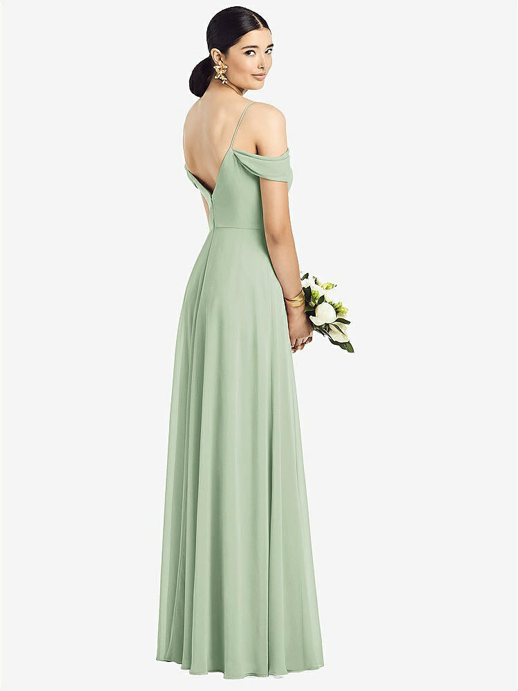 【STYLE: 1526】Cold-Shoulder V-Back Chiffon Maxi Dress【COLOR: Celadon】