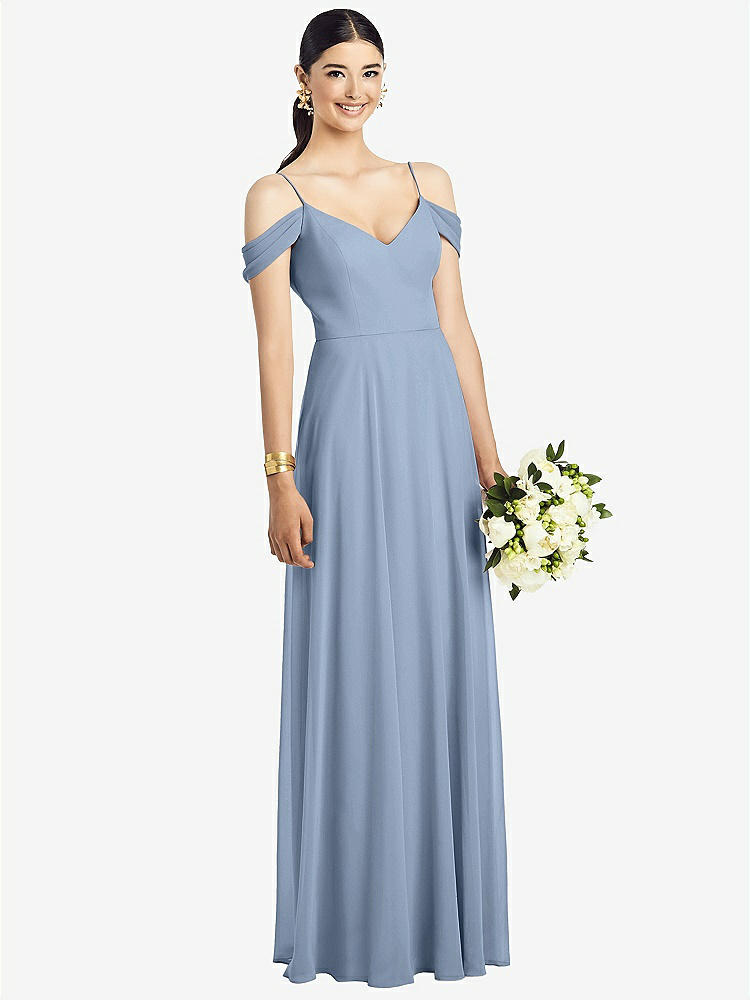 【STYLE: 1526】Cold-Shoulder V-Back Chiffon Maxi Dress【COLOR: Cloudy】
