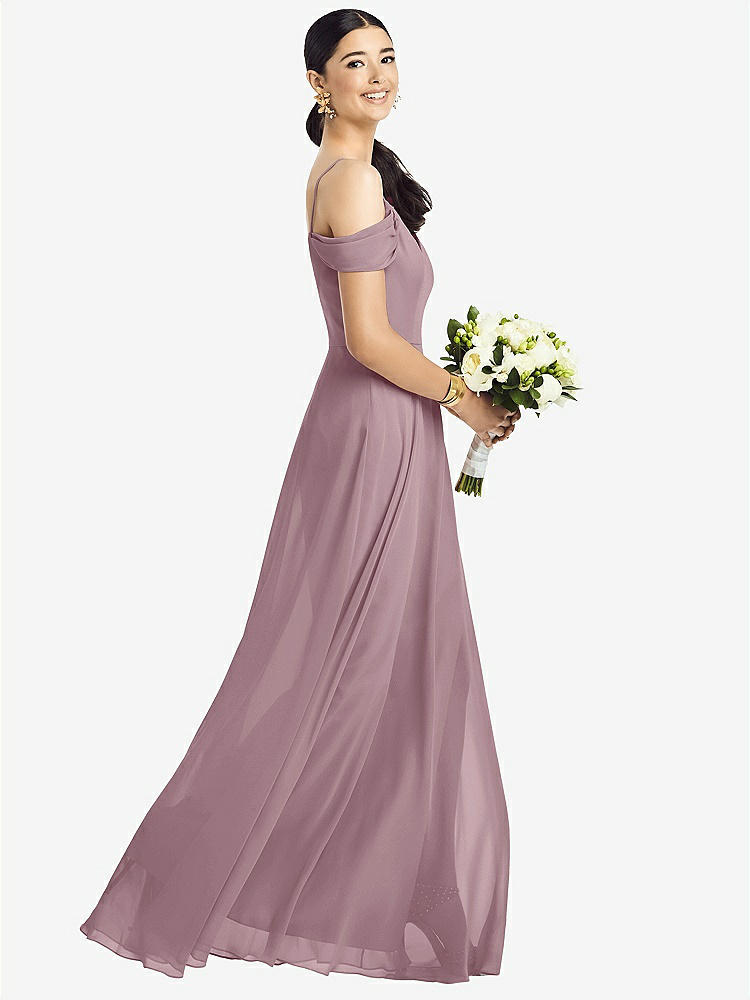 【STYLE: 1526】Cold-Shoulder V-Back Chiffon Maxi Dress【COLOR: Dusty Rose】