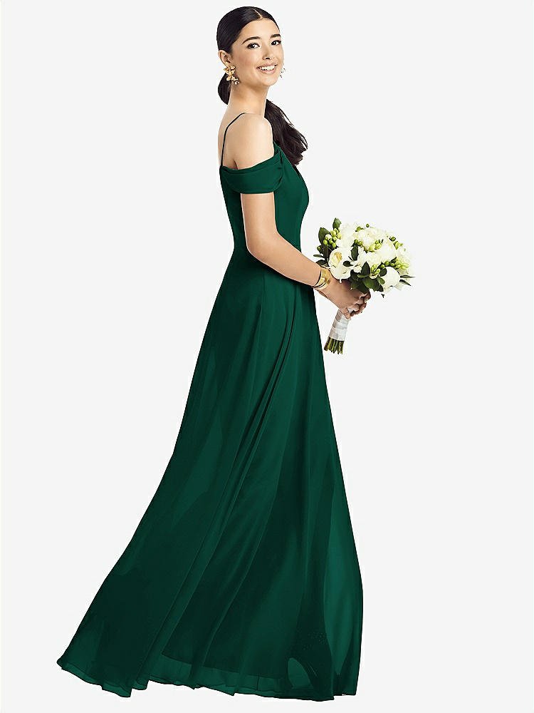 【STYLE: 1526】Cold-Shoulder V-Back Chiffon Maxi Dress【COLOR: Hunter Green】