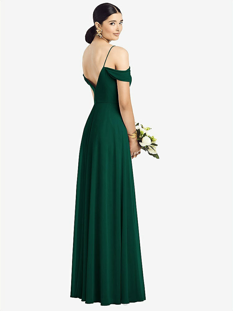 【STYLE: 1526】Cold-Shoulder V-Back Chiffon Maxi Dress【COLOR: Hunter Green】