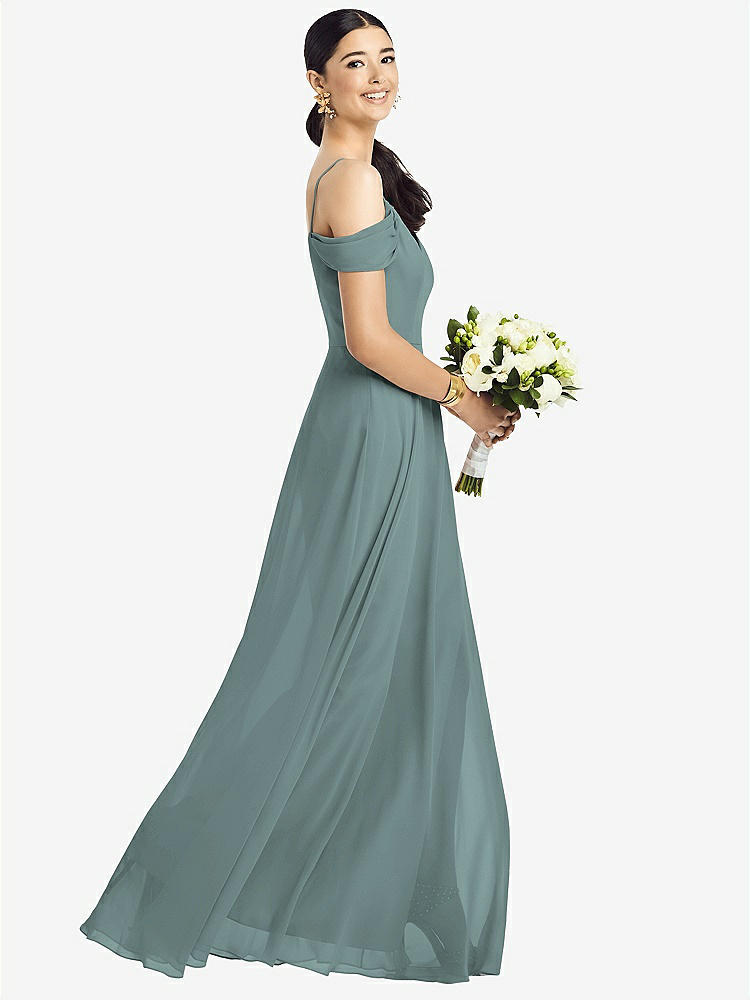 【STYLE: 1526】Cold-Shoulder V-Back Chiffon Maxi Dress【COLOR: Icelandic】