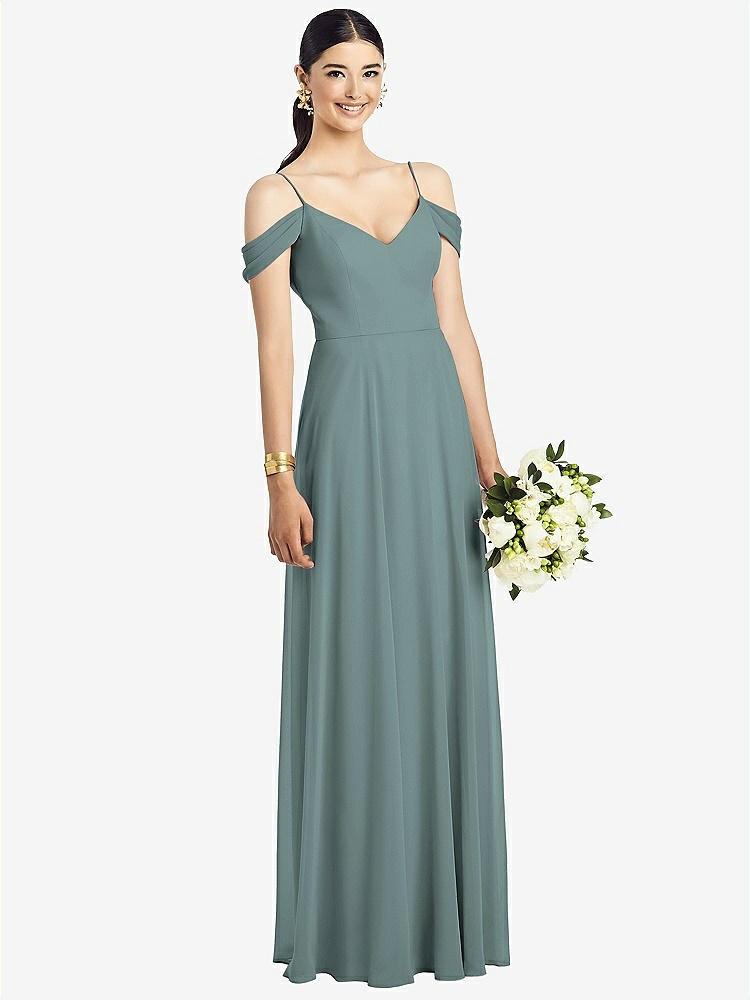 【STYLE: 1526】Cold-Shoulder V-Back Chiffon Maxi Dress【COLOR: Icelandic】